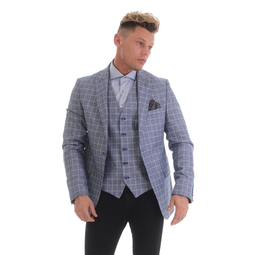 Sky Blue Linen Check Blazer - John Victor