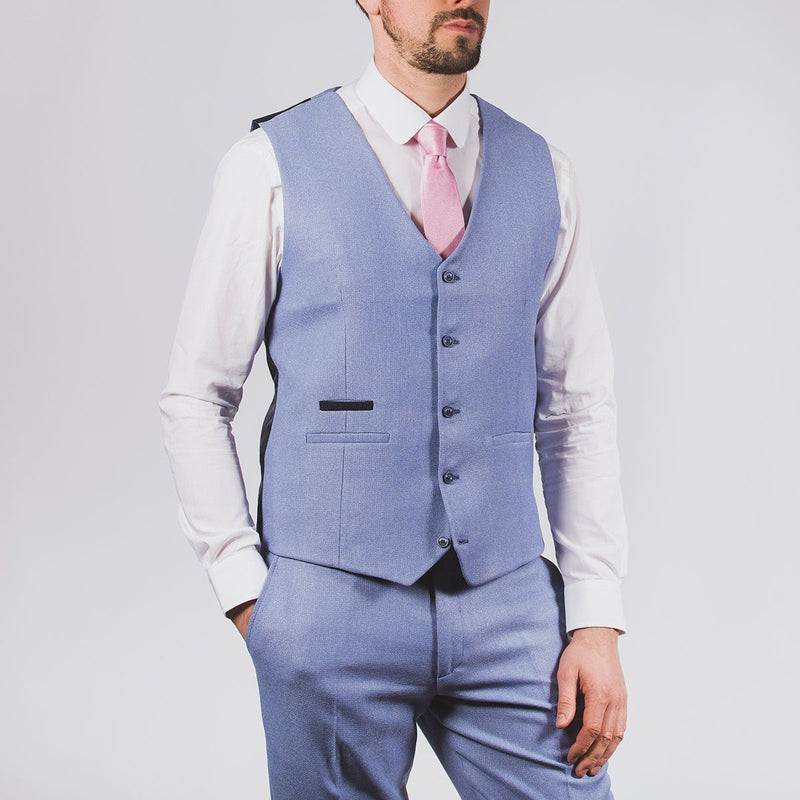 Sky Blue Textured Waistcoat - Fratelli