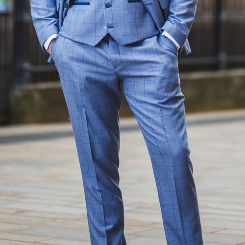 Sky Blue Windowpane Check Trouser - Fratelli