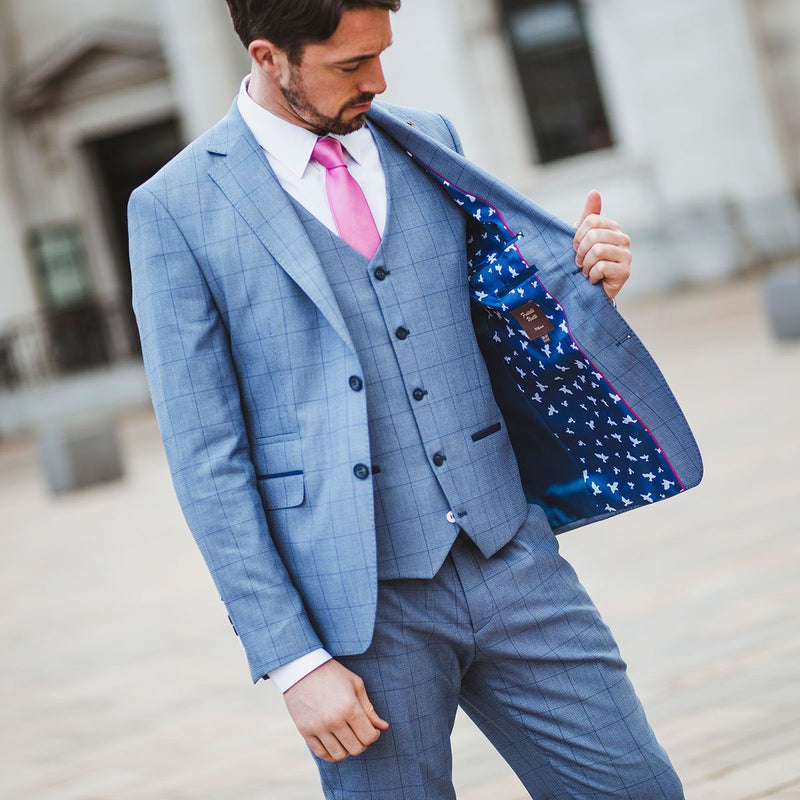 Sky Blue Windowpane Check Waistcoat - Fratelli