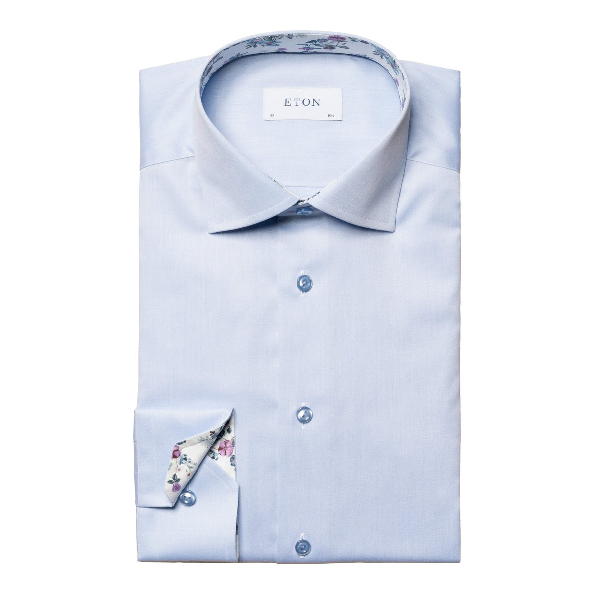 Sky Shirt Blue Buttons Floral Insert - Eton Shirts