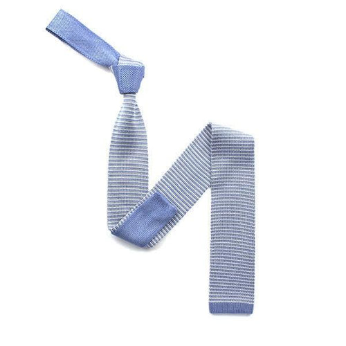 Sky/White Stripe Knitted Silk Tie - Knightsbridge
