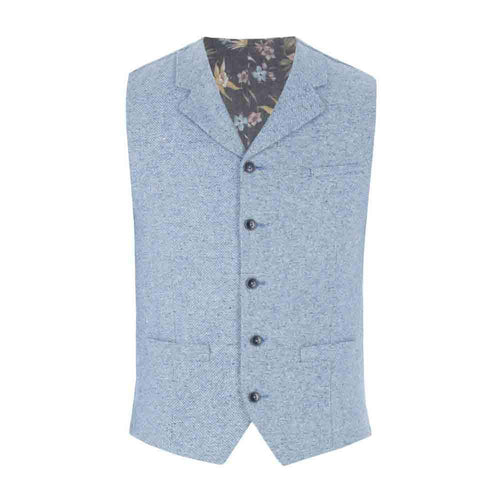Slim Fit Blue Donegal Tweed Waistcoat - Gibson London