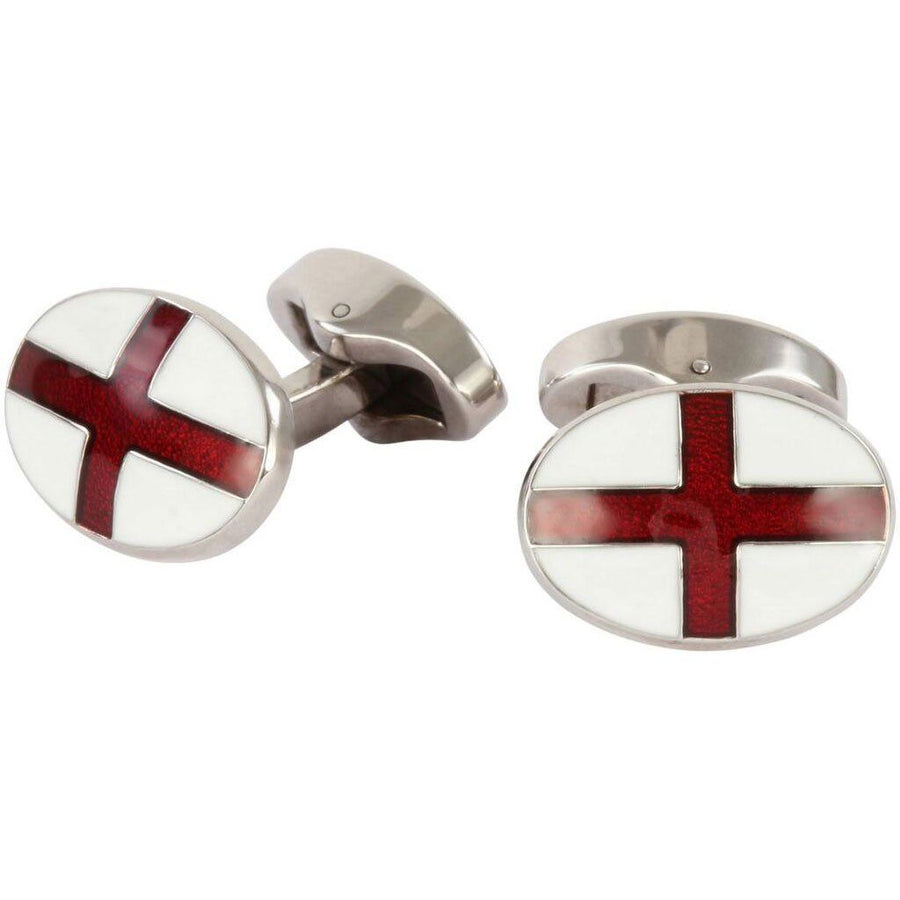 St George Flag Enamel Sterling Silver Cufflinks - Leonard Silver - pair with swivel bars