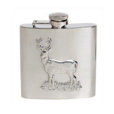 Stag Design Hip Flask - Leonard Silver