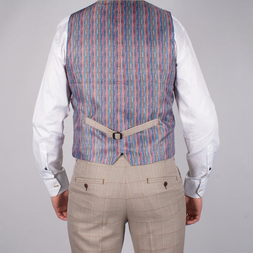 Tan Multi Check waistcoat - Guide Clothing