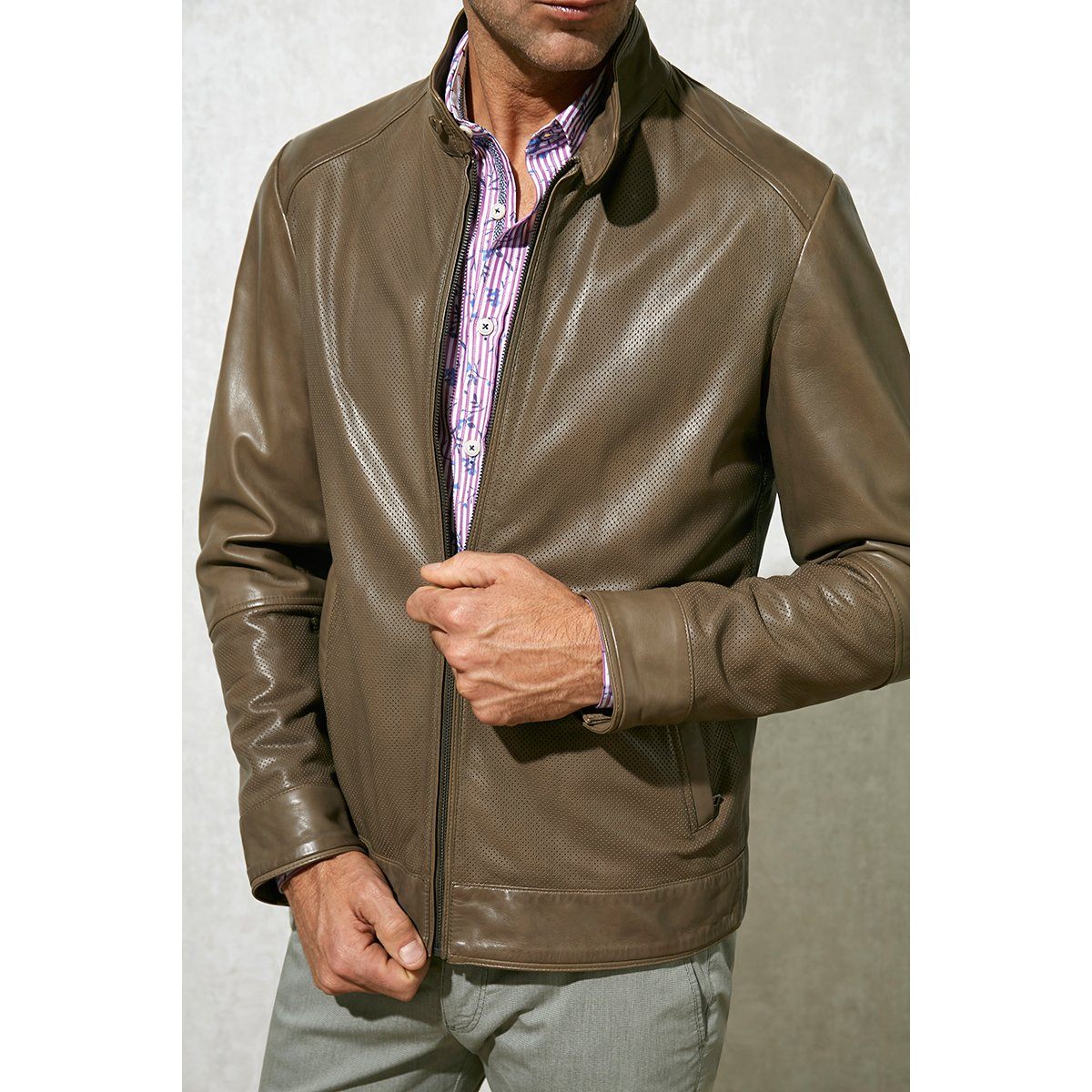 Taupe Leather Jacket - Florentino