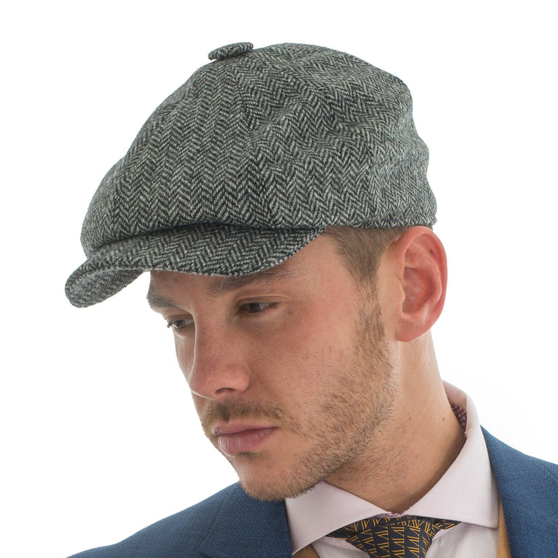 Tweed Herringbone Hat Black - John Victor