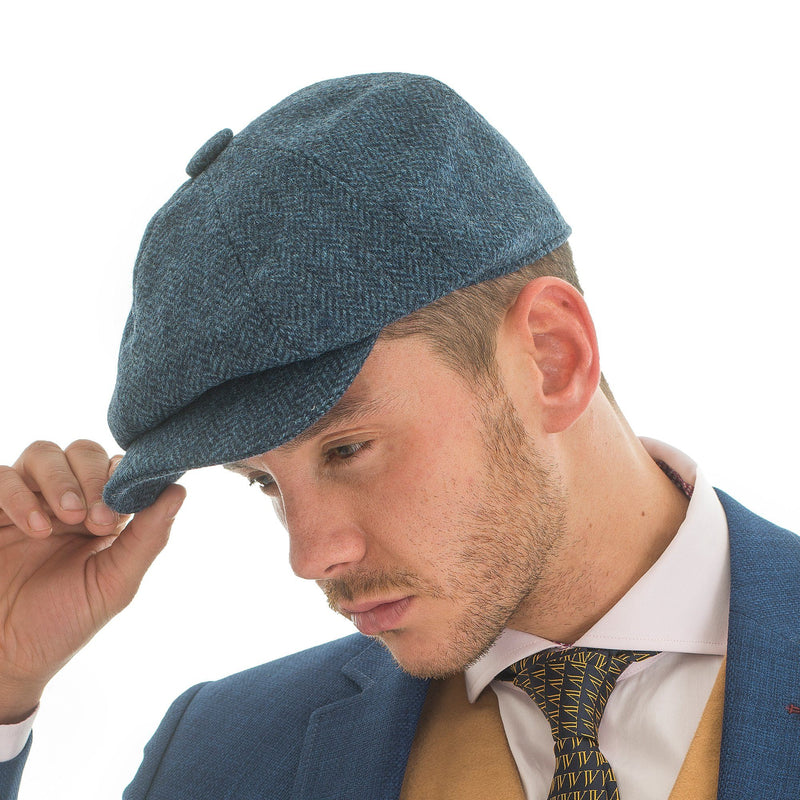 Tweed Herringbone Hat Navy - John Victor