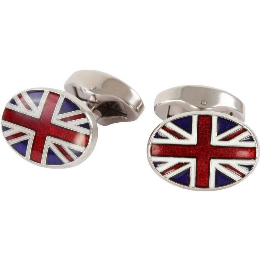 Union Jack Enamel Sterling Silver Cufflinks - Leonard Silver - pair showing front and fitting