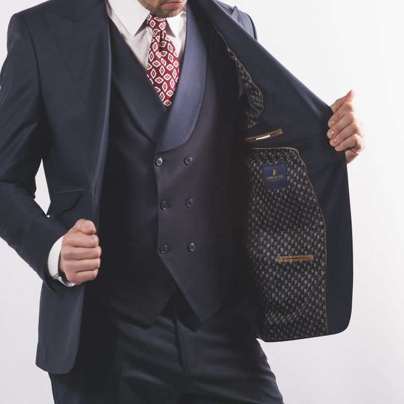 Vincent Peak Lapel Occasion Suit Navy - John Victor