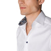 White Paisley Contrast Navy Button Shirt - Eton Shirts