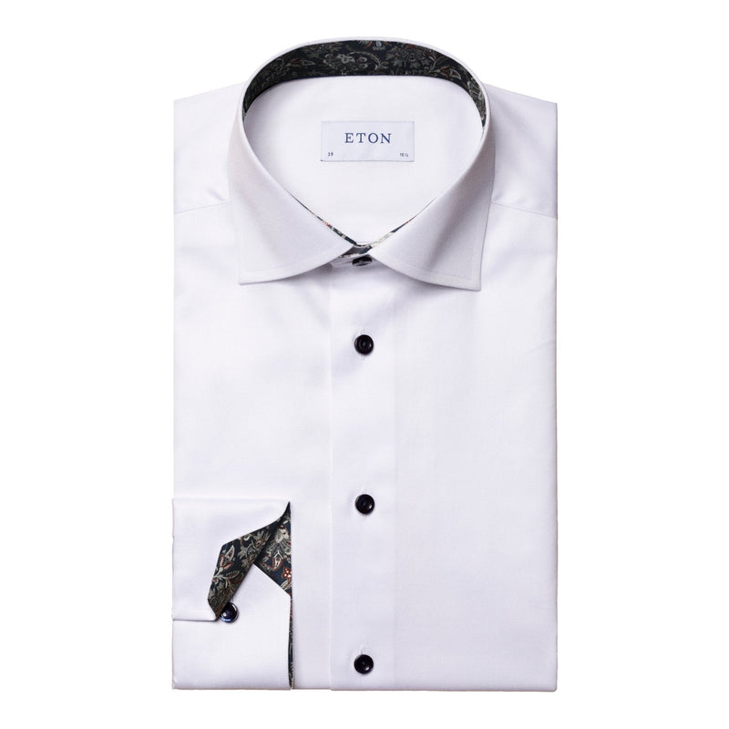 White Paisley Insert Shirt With Navy Buttons - Eton Shirts