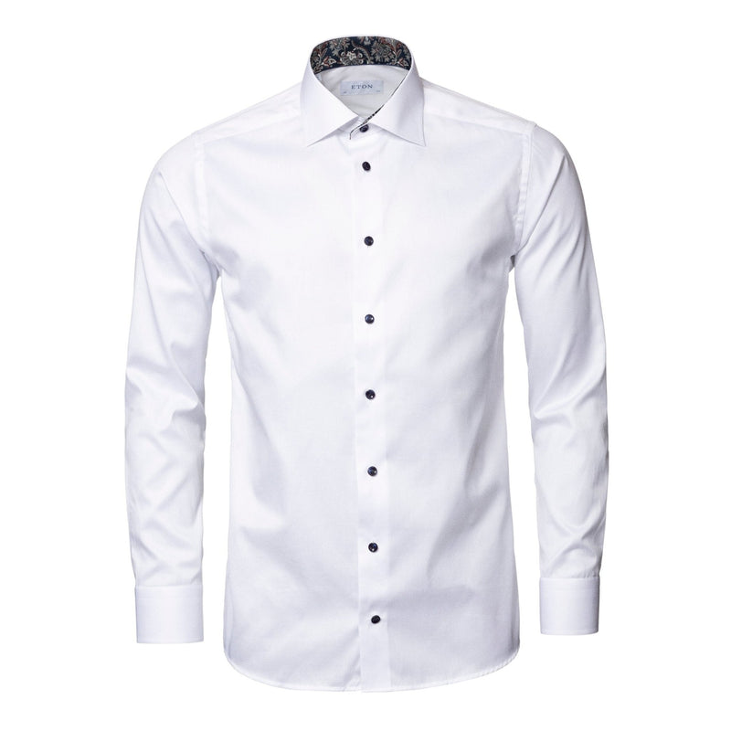 White Paisley Insert Shirt With Navy Buttons - Eton Shirts