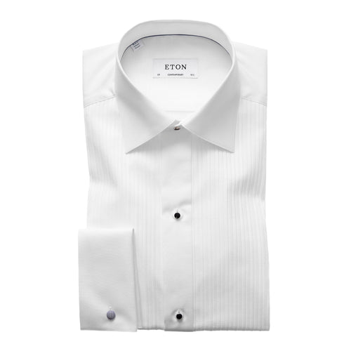 White Plisse Tuxedo Shirt - Eton Shirts