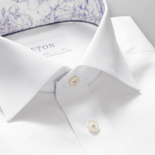 White Twill Shirt – Flower Print Details - Eton Shirts