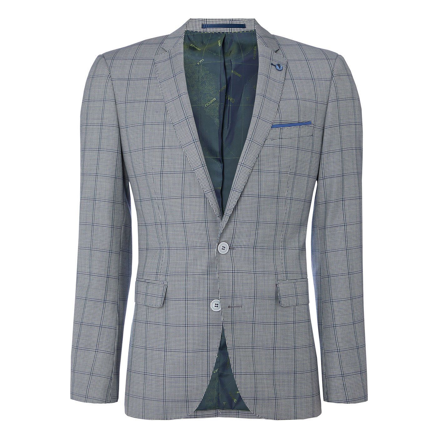 Windowpane Check Wool Houndstooth Suit - Leonard Silver